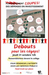 Debout pour les cégeps : rassemblement au cégep du Vieux-Montréal le 31 octobre