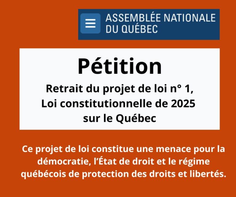 Projet de loi 1 sur la Constitution du Québec : Plus de 300 organisations réclament son retrait